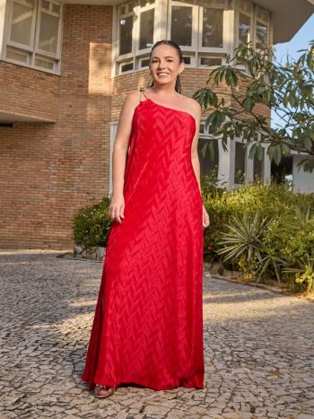 VESTIDO LONGO VERMELHO COM TEXTURA 